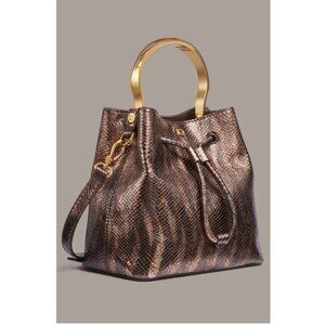 Donna Karan Drawstring Bucket Bag With Metallic Snake Print Leather